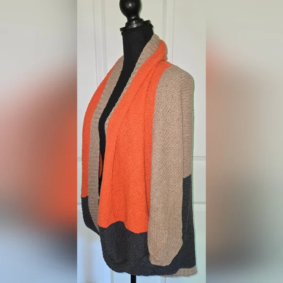 Shein Sweater Cardigan Color Block Sz Sm Orange Taupe Gray - Picture 4 of 8